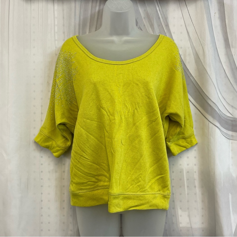 2010s Y2K Eyeshadow Bright Yellow Green Top Rhinestones Open Back XL Scoop Neck
